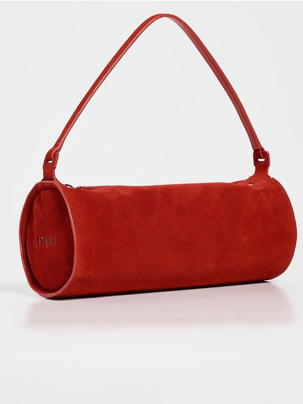Staud Red Suede Cylinder Shoulder Bag